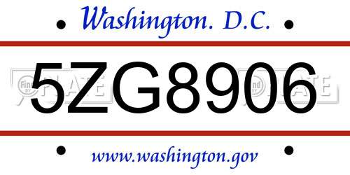 5ZG8906 District Of Columbia License Plate