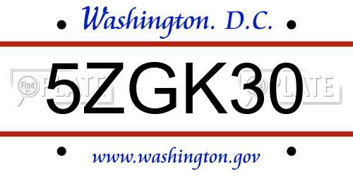 5ZGK30 District Of Columbia License Plate
