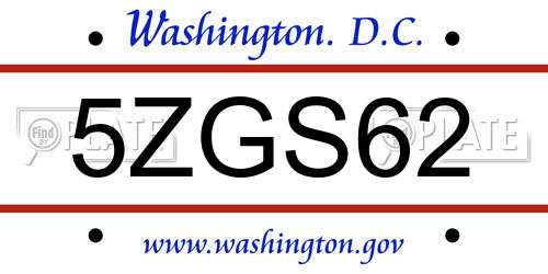 5ZGS62 District Of Columbia License Plate