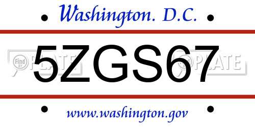 5ZGS67 District Of Columbia License Plate