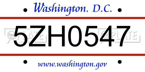 5ZH0547 District Of Columbia License Plate