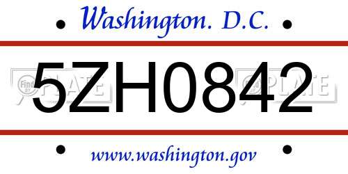 5ZH0842 District Of Columbia License Plate