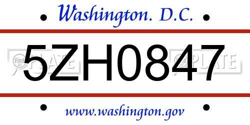 5ZH0847 District Of Columbia License Plate