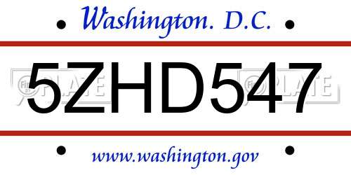 5ZHD547 District Of Columbia License Plate