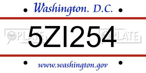 5ZI254 District Of Columbia License Plate