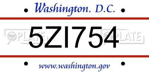 5ZI754 District Of Columbia License Plate