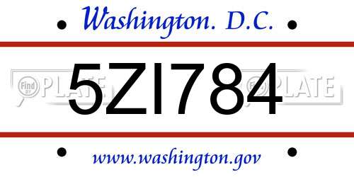 5ZI784 District Of Columbia License Plate