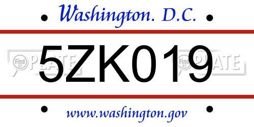 5ZK019 District Of Columbia License Plate