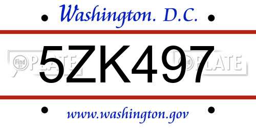 5ZK497 District Of Columbia License Plate