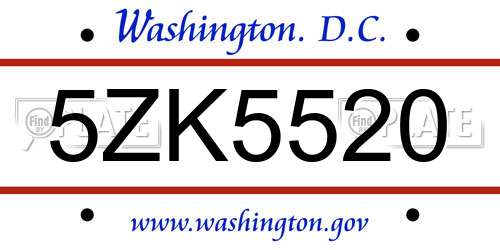 5ZK5520 District Of Columbia License Plate