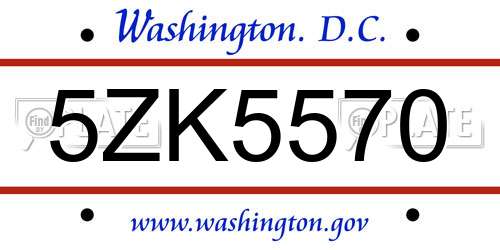 5ZK5570 District Of Columbia License Plate