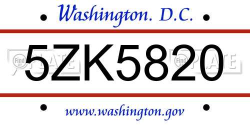 5ZK5820 District Of Columbia License Plate