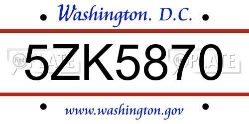 5ZK5870 District Of Columbia License Plate
