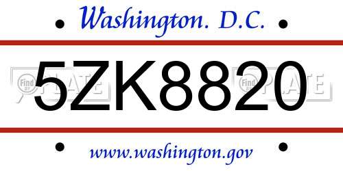 5ZK8820 District Of Columbia License Plate