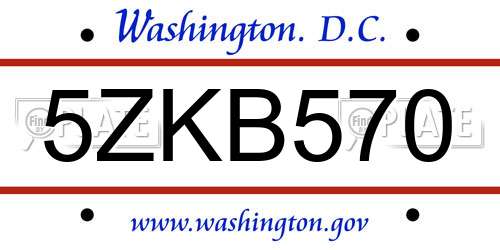 5ZKB570 District Of Columbia License Plate