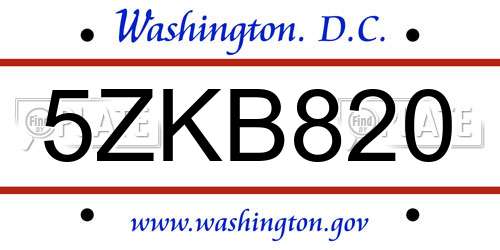 5ZKB820 District Of Columbia License Plate
