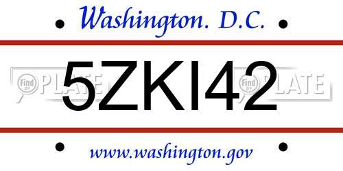 5ZKI42 District Of Columbia License Plate
