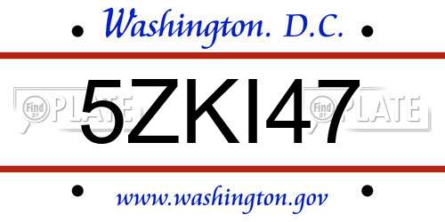 5ZKI47 District Of Columbia License Plate