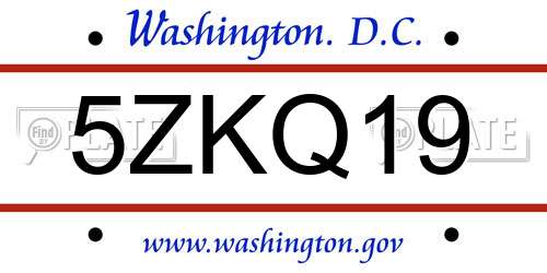 5ZKQ19 District Of Columbia License Plate