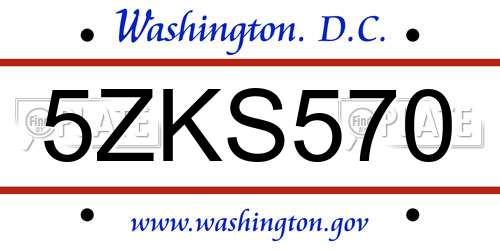 5ZKS570 District Of Columbia License Plate