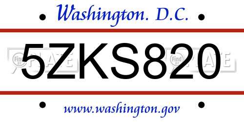 5ZKS820 District Of Columbia License Plate