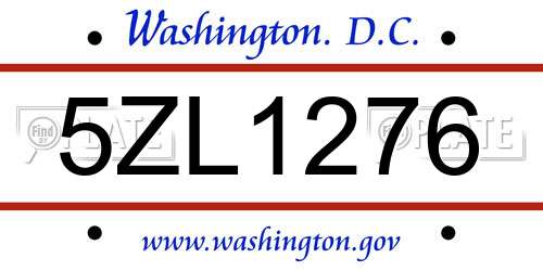 5ZL1276 District Of Columbia License Plate