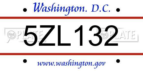 5ZL132 District Of Columbia License Plate