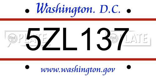5ZL137 District Of Columbia License Plate