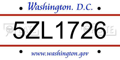 5ZL1726 District Of Columbia License Plate