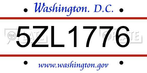 5ZL1776 District Of Columbia License Plate