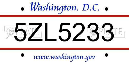 5ZL5233 District Of Columbia License Plate