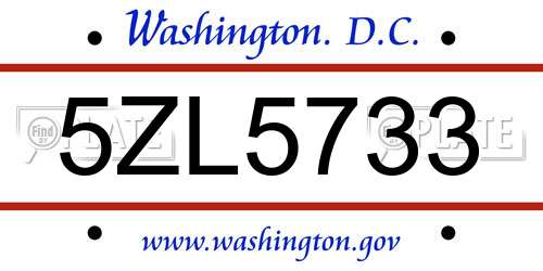 5ZL5733 District Of Columbia License Plate