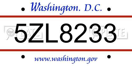 5ZL8233 District Of Columbia License Plate