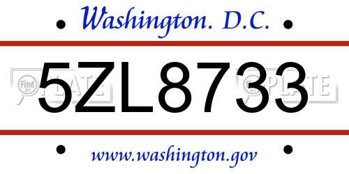 5ZL8733 District Of Columbia License Plate