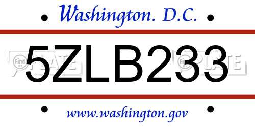5ZLB233 District Of Columbia License Plate