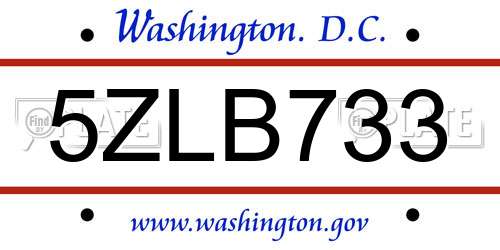 5ZLB733 District Of Columbia License Plate