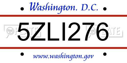 5ZLI276 District Of Columbia License Plate