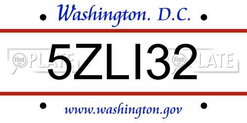 5ZLI32 District Of Columbia License Plate