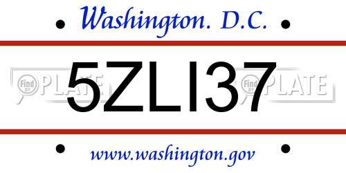 5ZLI37 District Of Columbia License Plate
