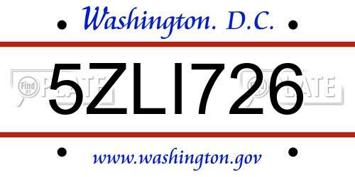 5ZLI726 District Of Columbia License Plate