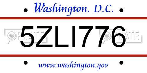 5ZLI776 District Of Columbia License Plate