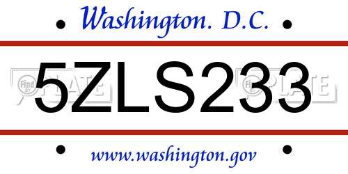 5ZLS233 District Of Columbia License Plate