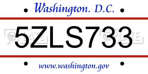 5ZLS733 District Of Columbia License Plate