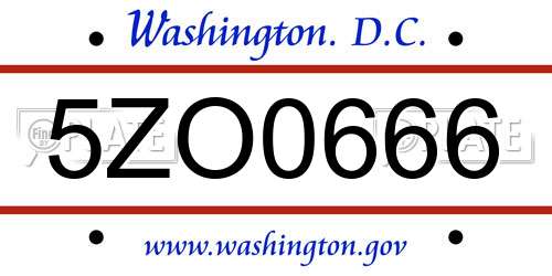 5ZO0666 District Of Columbia License Plate