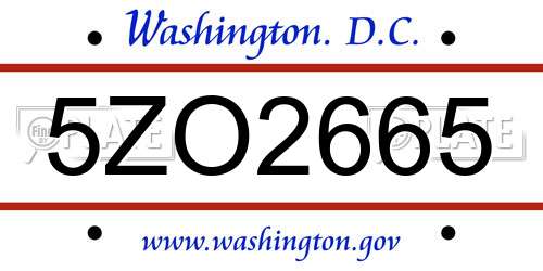 5ZO2665 District Of Columbia License Plate