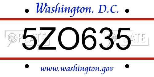 5ZO635 District Of Columbia License Plate