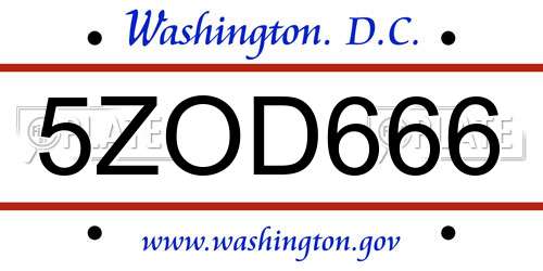 5ZOD666 District Of Columbia License Plate
