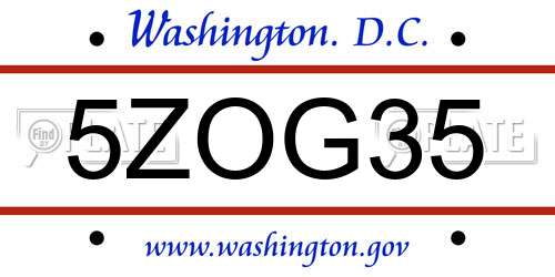 5ZOG35 District Of Columbia License Plate