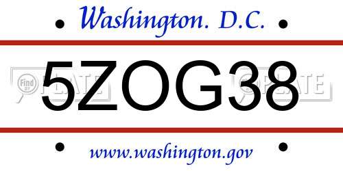 5ZOG38 District Of Columbia License Plate