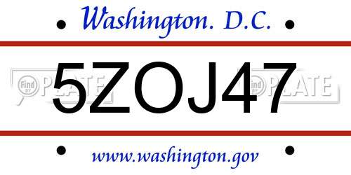 5ZOJ47 District Of Columbia License Plate